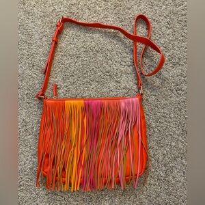 Pink and Orange fringe zip leather purse